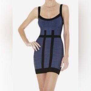 GUC Herve Leger- Blue and Black Bodycon Mini Dress. Size M